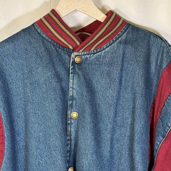 Yukon Trail Men's Vtg Denim Varsity Bomber Jean Jacket Striped Sleeves XL - Picture 3 of 10